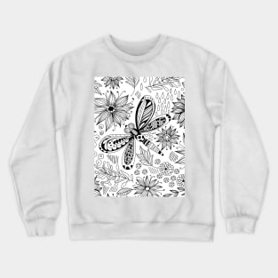 Dragonfly and flowers doodle Crewneck Sweatshirt